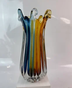 Vasen|Ostern^Cristalica Glas Vase, Schale Blau/Amber Handarbeit