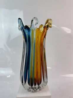 Vasen|Ostern^Cristalica Glas Vase, Schale Blau/Amber Handarbeit