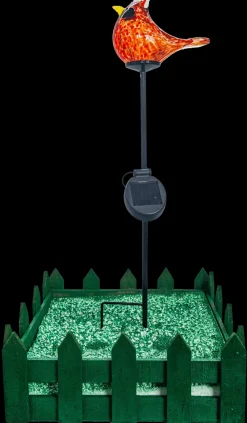 Tiere & Figuren^Cristalica Glas Vogel Rot/Orange Höhe ca. 9,5cm, Gartendeko mit Solarlicht & Stab 46cm Handarbeit ohne Verpackung