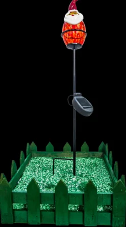 Weihnachten|Weihnachten^Cristalica Glas Weihnachtsmann Rot/Weiß/Schwarz Höhe ca. 15cm, Gartendeko mit Solarlicht & Stab 46cm Handarbeit ohne Verpackung