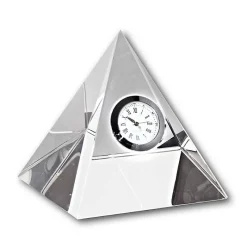 Souvenir|Uhren^Cristalica Kingdom Glasblockuhr Pyramide 9cm silber