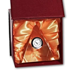 Souvenir|Uhren^Cristalica Kingdom Glasblockuhr Pyramide 9cm silber