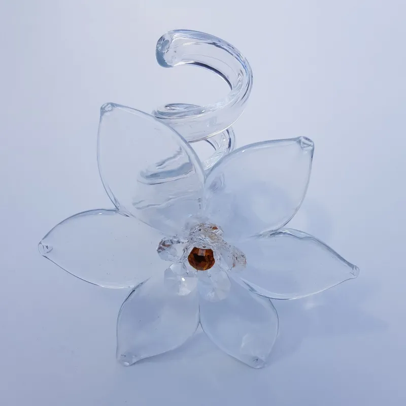 Blumen|Besteck & Zubehör^Cristalica Glasblume klar Strassstein orange Tischdekoration Serviettenring 14cm Handmade