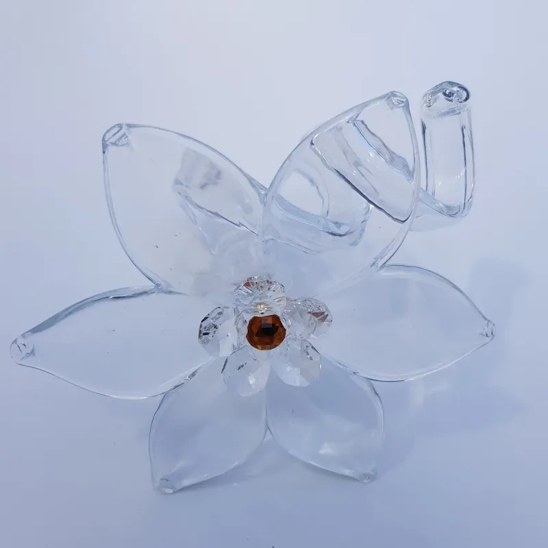 Blumen|Besteck & Zubehör^Cristalica Glasblume klar Strassstein orange Tischdekoration Serviettenring 14cm Handmade