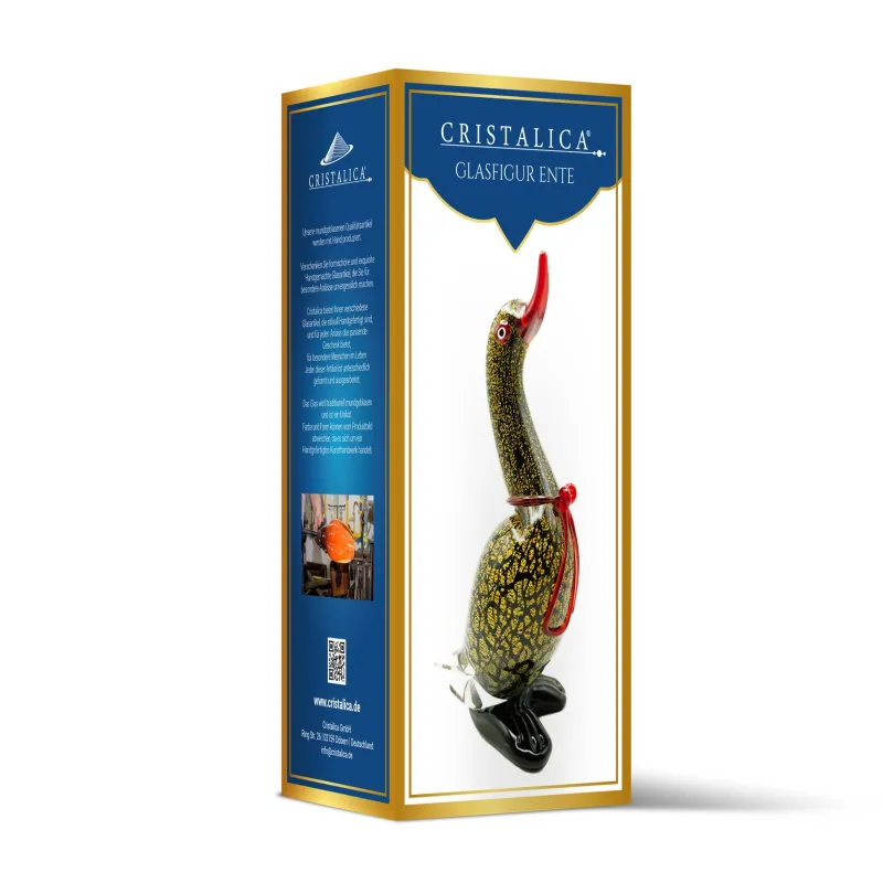 Tiere & Figuren|Ostern^Cristalica Glasfigur Ente Höhe ca. 34cm Schwarz/Grau/Rot Handarbeit