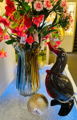 Tiere & Figuren|Ostern^Cristalica Glasfigur Ente Höhe ca. 34cm Schwarz/Grau/Rot Handarbeit