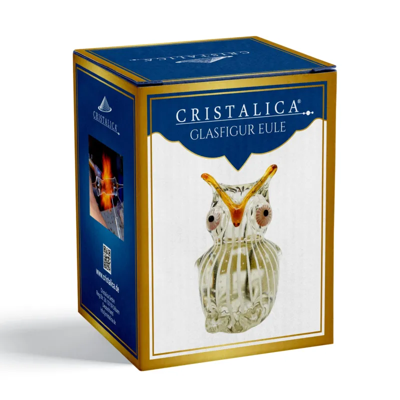Tiere & Figuren|Ostern^Cristalica Glasfigur Eule Höhe ca. 13cm Braun/Transparent Handarbeit