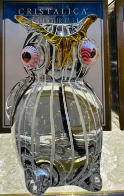 Tiere & Figuren|Ostern^Cristalica Glasfigur Eule Höhe ca. 13cm Braun/Transparent Handarbeit