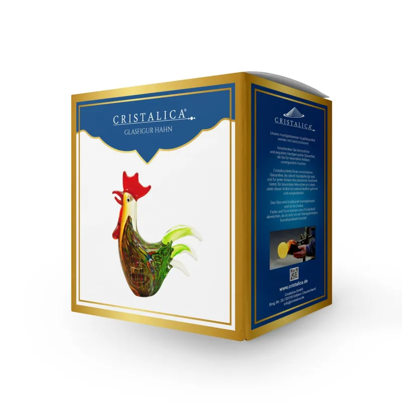 Tiere & Figuren|Ostern^Cristalica Glasfigur Hahn Höhe ca. 19cm Bunt Handarbeit