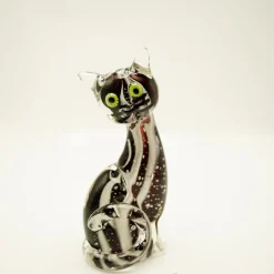 Halloween|Tiere & Figuren^Cristalica Glasfigur Katze Höhe ca. 20cm Schwarz/Grau/Transparent Handarbeit