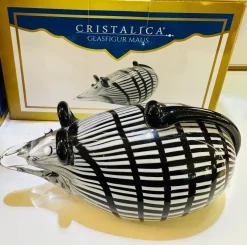 Tiere & Figuren|Ostern^Cristalica Glasfigur Maus Höhe ca. 7,5cm/ Länge ca. 14,5cm Schwarz/Grau/Weiß Handarbeit