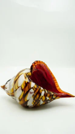 Tiere & Figuren|Meerestiere^Cristalica Glasfigur Muschel Höhe ca. 20cm/ Länge ca. 40cm Rot/Schwarz/Braun/Weiß Handarbeit