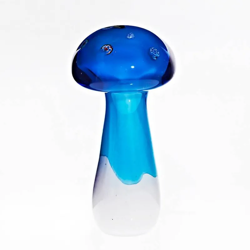 Geburtstag|Glücksbringer^Cristalica Kingdom Glasfigur Pilz blau weiß Murano-Design 18cm handgefertigtes Glastier Unikat