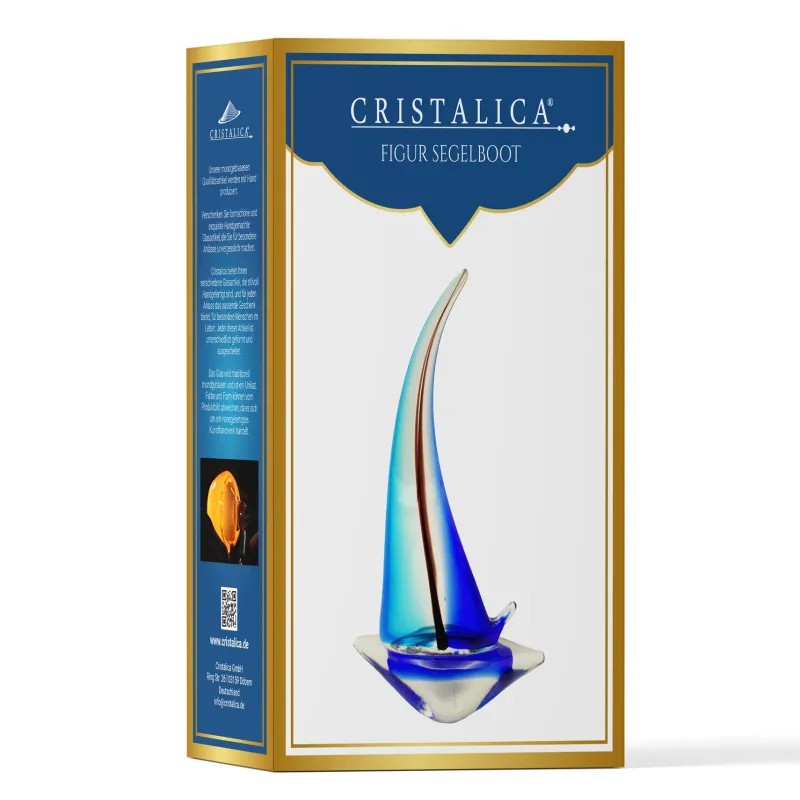 Sport & Hobby|Männer^Cristalica Glasfigur Schif Höhe ca. 31cm Blau/Hellblau Handarbeit