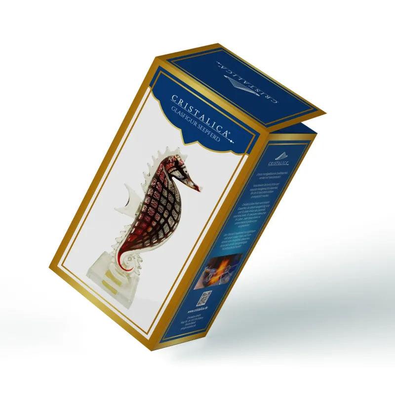 Valentienstag|Tiere & Figuren^Cristalica Glasfigur Seepferd Höhe ca. 25cm Schwarz/Rot/Grau Handarbeit