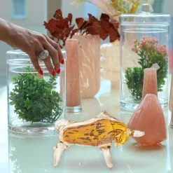 Tiere & Figuren|Ostern^Cristalica Glasfigur Stier Höhe ca. 10,5cm/Länge ca. 21,5cm Hellbraun/Gelb/Amber Handarbeit