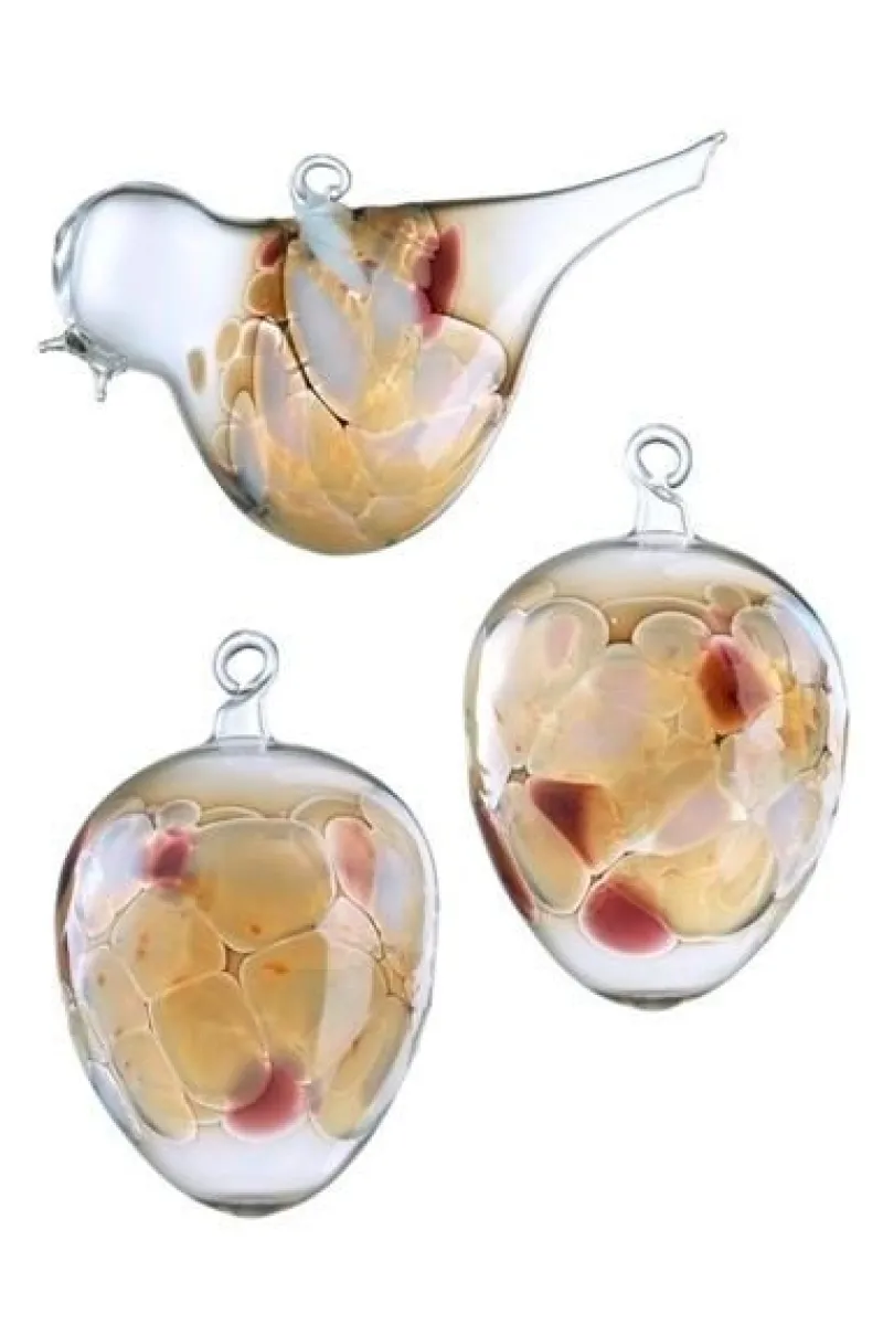 Tiere & Figuren|Ostern^Cristalica Glasfigur Vogel und Eier zum Hängen 3teilig karamell