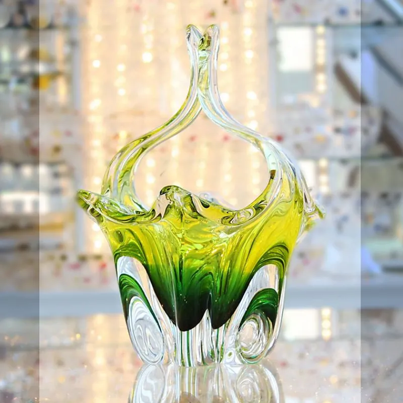 Ostern|Ostern^Art Glass Glaskorb Green Queen 24 cm Ostern Pralinenkörbchen Dekoration grün Handarbeit