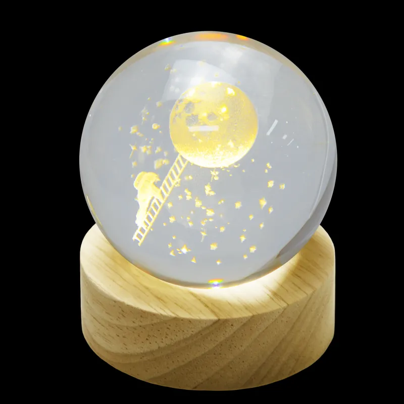 Valentienstag|Tiere & Figuren^Cristalica Glaskugel Hologramm Motive inkl. Holz LED-Untersetzer