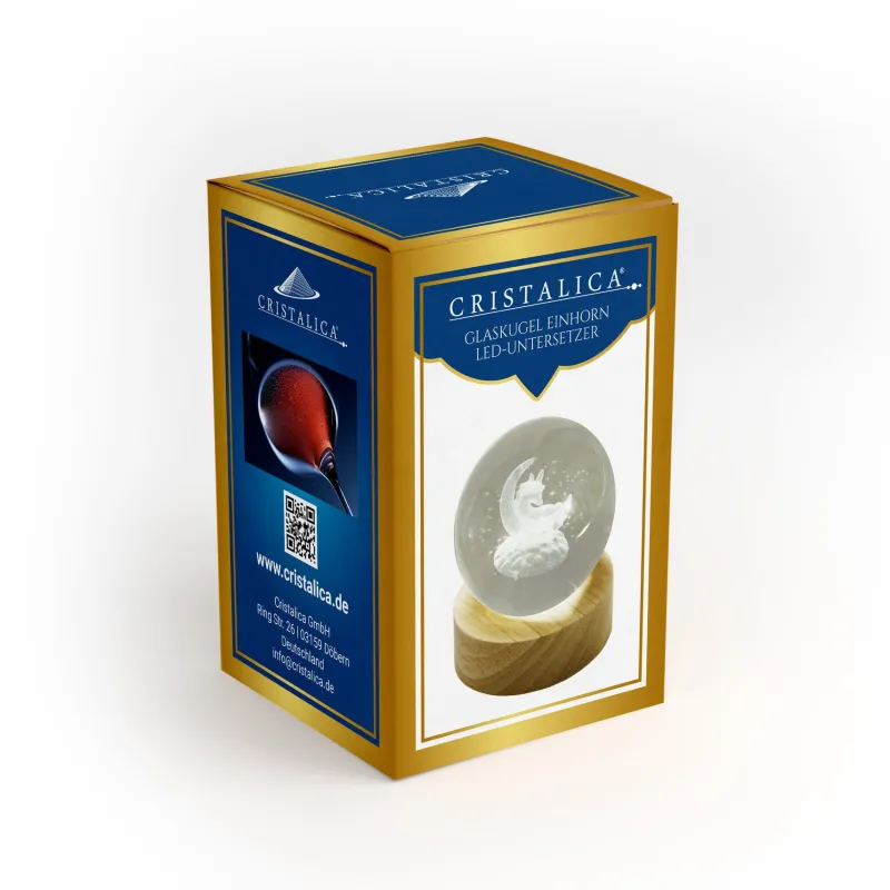 Valentienstag|Tiere & Figuren^Cristalica Glaskugel Hologramm Motive inkl. Holz LED-Untersetzer