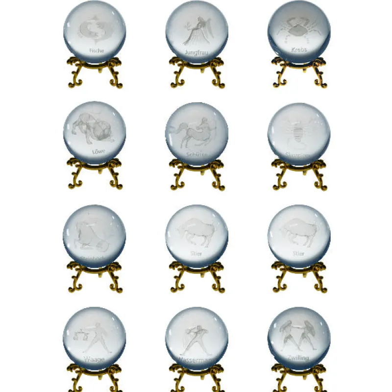 Sternzeichen|Valentienstag^Cristalica Glaskugel mit Sternzeichen und Stand Durchmesser ca. 6cm