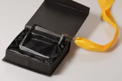 Pokal & Glasblock^Fan Unikate Glas-Medaille Quadrat Pokal inkl Band und Geschenkverpackung