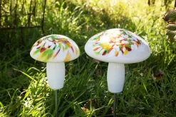 Kugeln & Zapfen^Art Glass Glas-Pilz 18cm Gartenflair inkl. Stab
