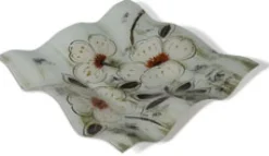 Glasteller^Cristalica Glasplatte Petunie quadratisch, Glasschale Teller Tischdeko ca. 35 cm Handmade