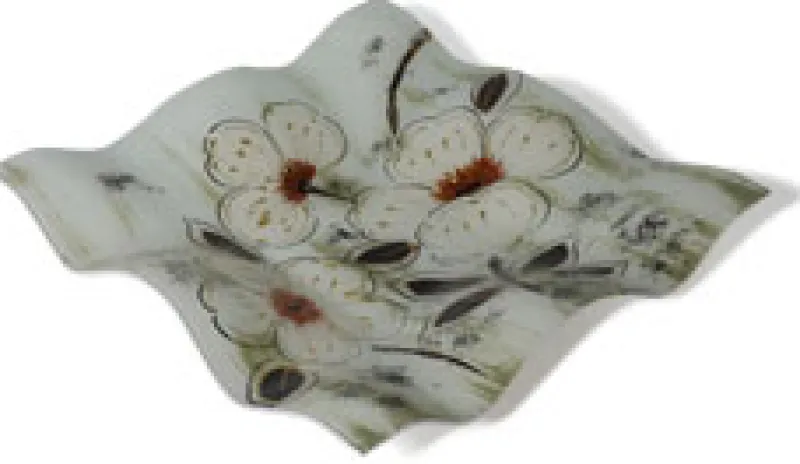 Glasteller^Cristalica Glasplatte Petunie quadratisch, Glasschale Teller Tischdeko ca. 35 cm Handmade