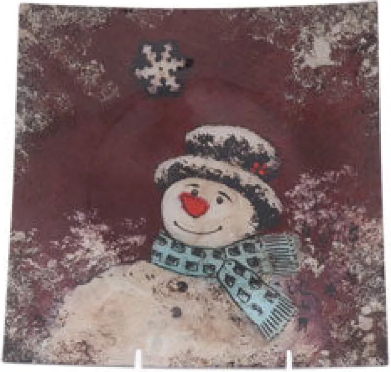 Teller & Platten|Weihnachten^Cristalica Glasplatte rot mit Schneemann, Glasschale Teller Tischdeko Handmade