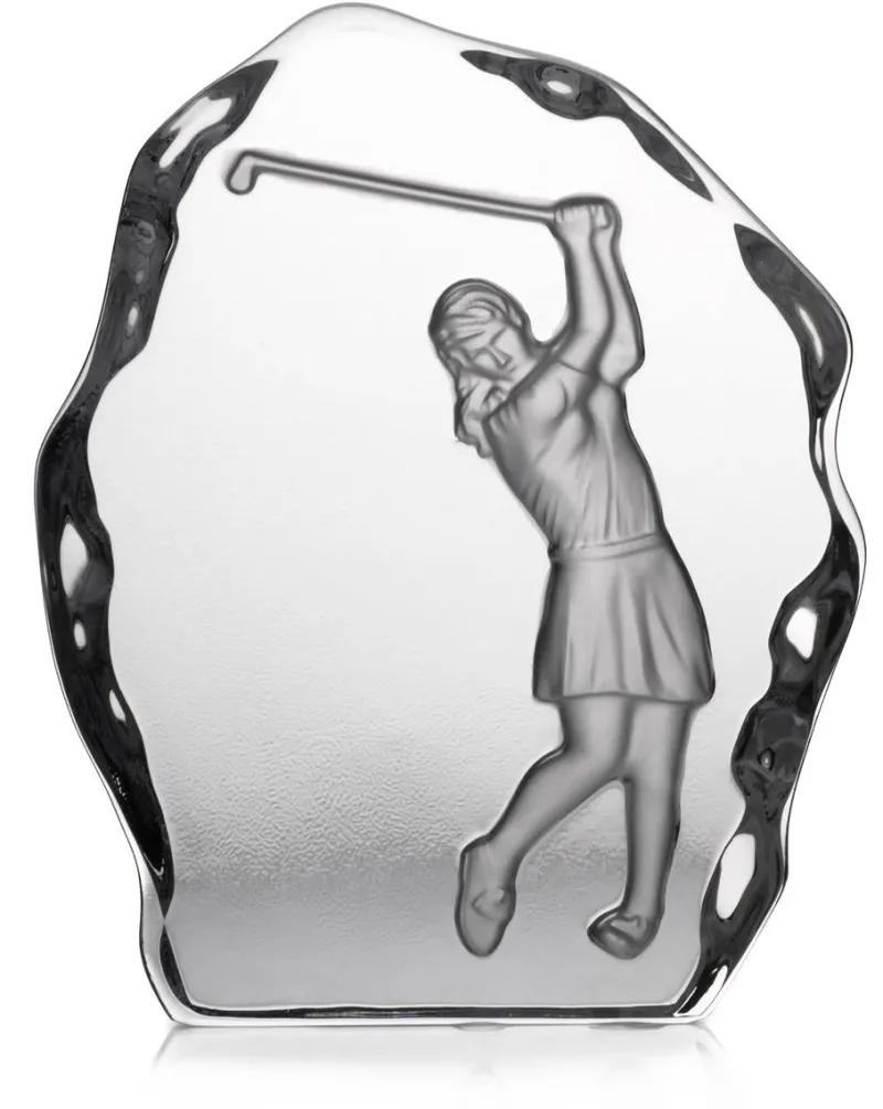 Pokal & Glasblock^Cristalica Glaspokal Golfspielerin Frau Bleikristall teilmattiert 18,5cm