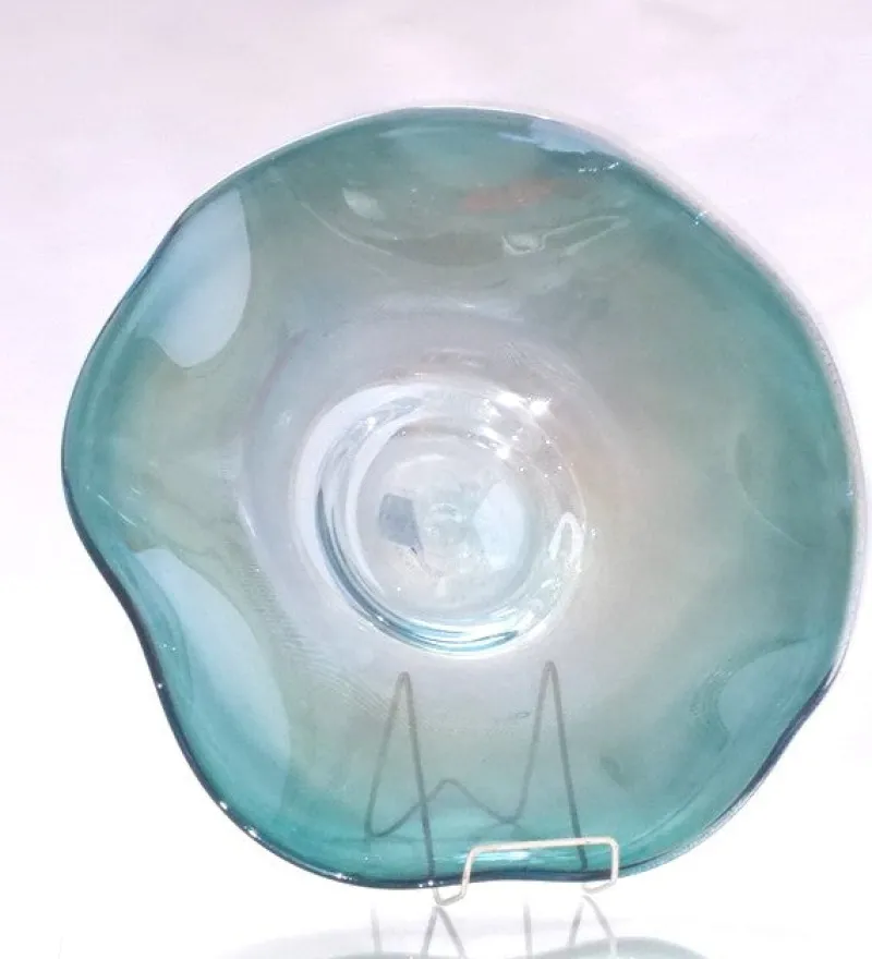 Schalen^Cristalica Glasschale aquamarine pearl Jozy Art Queen 45 cm
