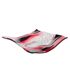 Schalen^Art Glass Glasschale Teller quadratisch Design Objekt Fusingglas weiß rot 22x22cm Handmade