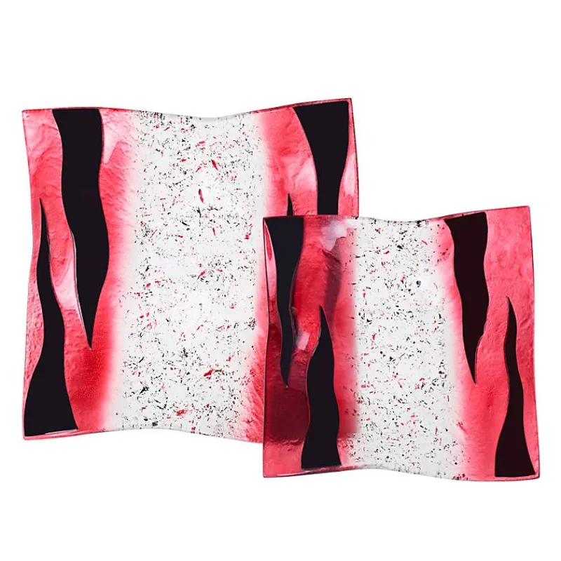 Schalen^Art Glass Glasschale Teller quadratisch Design Objekt Fusingglas weiß rot 22x22cm Handmade