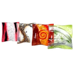 Schalen^Art Glass Glasschale Teller quadratisch Design Objekt Fusingglas weiß rot 22x22cm Handmade