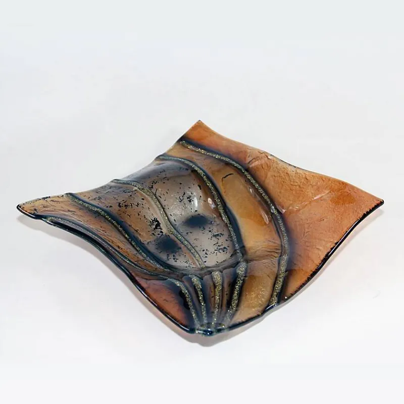 Schalen^Art Glass Glasschale Teller quadratisch Design Objekt Fusing Glas braun 22x22cm Handmade