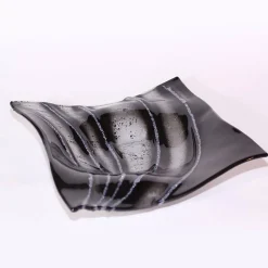Schalen^Art Glass Glasschale Teller quadratisch Design Objekt Fusing Glas schwarz 22x22cm Handmade