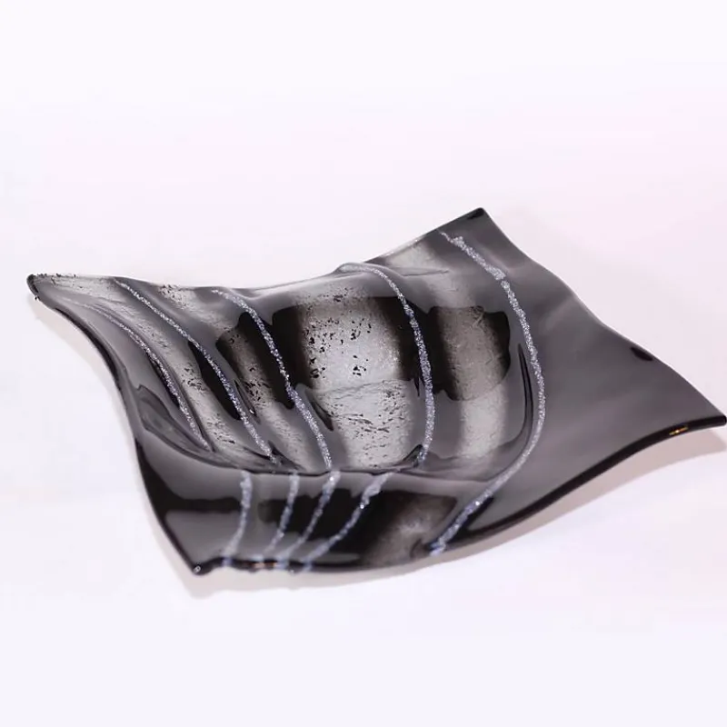 Schalen^Art Glass Glasschale Teller quadratisch Design Objekt Fusing Glas schwarz 22x22cm Handmade