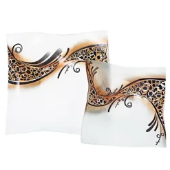 Schalen^Art Glass Glasschale Teller quadratisch Design Objekt Fusingglas weiß gold 32cm Handmade