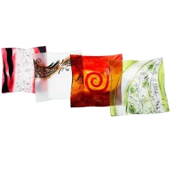 Schalen^Art Glass Glasschale Teller quadratisch Design Objekt Fusingglas weiß gold 32cm Handmade