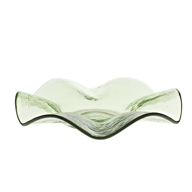 Schalen^Art Glass Glasschale Thüringer Waldglas grün 23cm gewellt Schüssel Gefäß Handmade