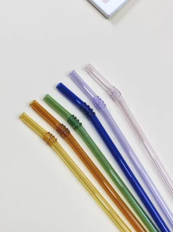 Einweihung|Besteck & Zubehör^Cristalica Glasstrohhalme 6er-Set Trinkhalm mit Bürste wiederverwendbar bunt 20cm x 8 mm