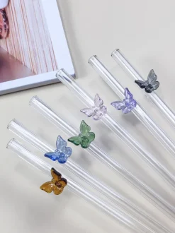 Einweihung|Besteck & Zubehör^Cristalica Glasstrohhalme 6er-Set Trinkhalm mit Bürste wiederverwendbar bunt 20cm x 8 mm