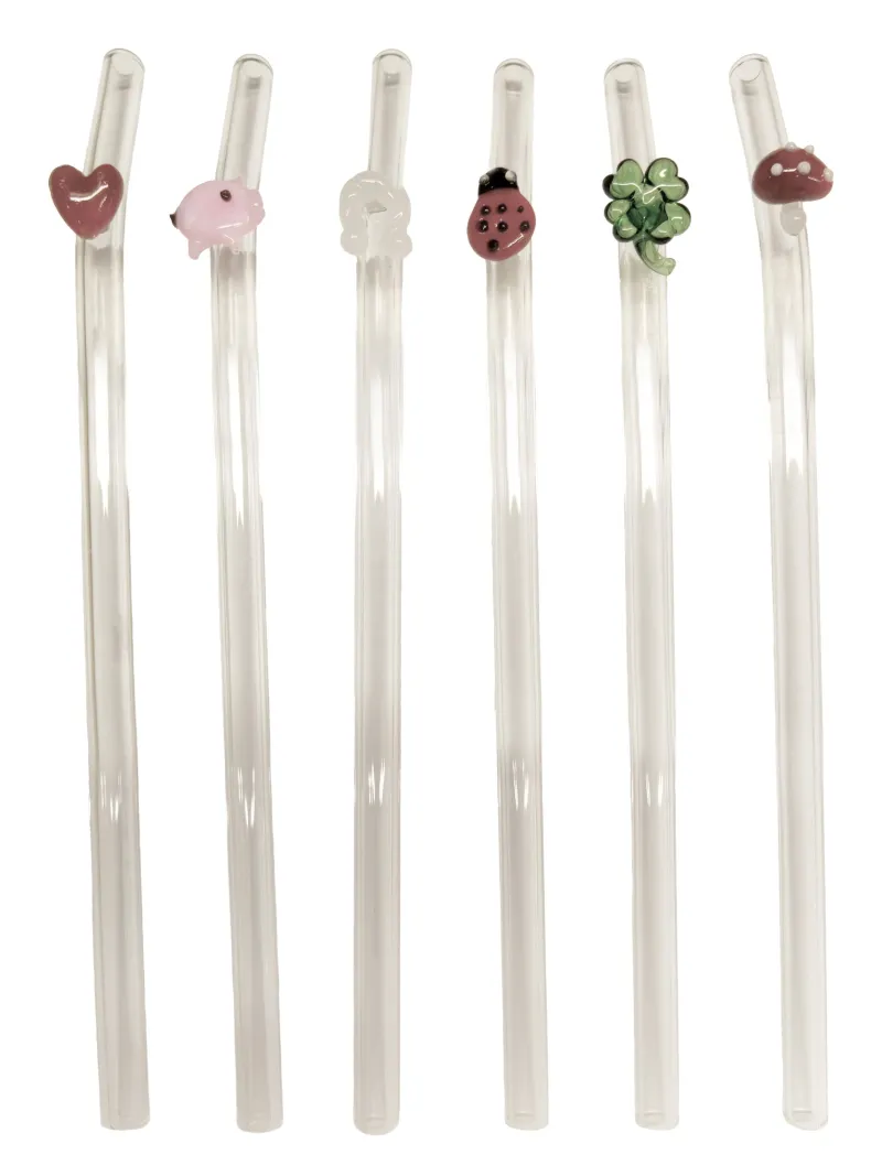 Einweihung|Besteck & Zubehör^Cristalica Glasstrohhalme 6er-Set Trinkhalm mit Bürste wiederverwendbar bunt 20cm x 8 mm