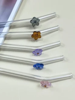 Einweihung|Besteck & Zubehör^Cristalica Glasstrohhalme 6er-Set Trinkhalm mit Bürste wiederverwendbar bunt 20cm x 8 mm