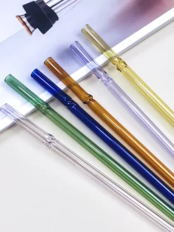 Einweihung|Besteck & Zubehör^Cristalica Glasstrohhalme 6er-Set Trinkhalm mit Bürste wiederverwendbar bunt 20cm x 8 mm