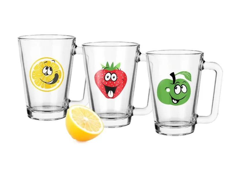 Tassen^Cristalica Glastasse freche Früchte 250ml 3-fach. sort.