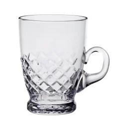 Tassen^Cristalica Glastasse Karo 300 ml Henkelbecher Teetasse Bleikristallglas klar