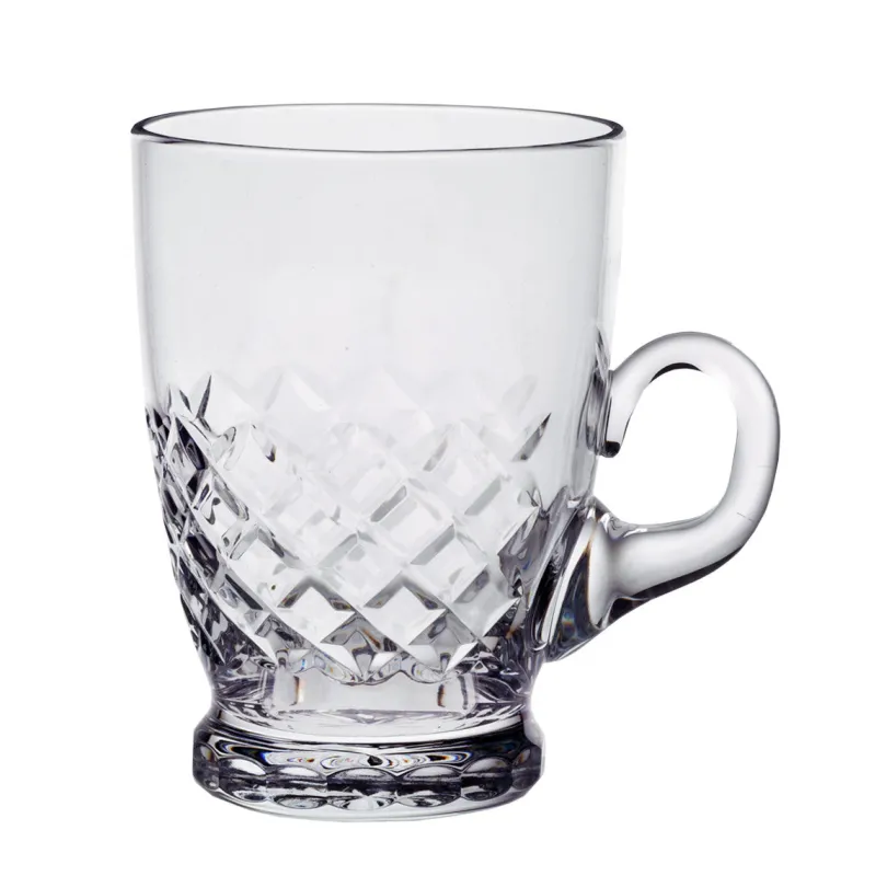 Tassen^Cristalica Glastasse Karo 300 ml Henkelbecher Teetasse Bleikristallglas klar