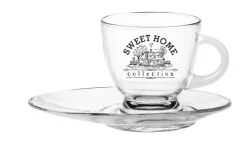 Tassen^Cristalica Glastasse mit Teller Home Sweet Home 230ml